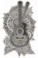 guitar with buddhism symbols  tattoo design idea