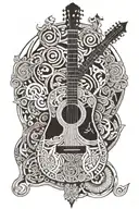 guitar with buddhism symbols  tattoo design idea