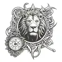 lion and clock tattoo design idea