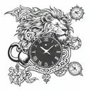 lion and clock tattoo design idea