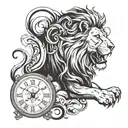 lion and clock tattoo design idea