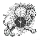 lion and clock tattoo design idea