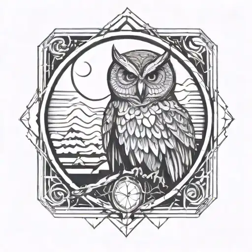 an owl siluetted against a full moon tattoo design idea