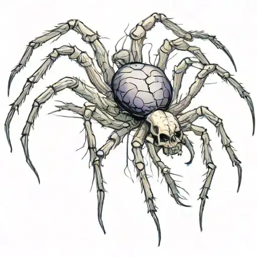 spider with skull as a body and very long black legs tattoo design idea
