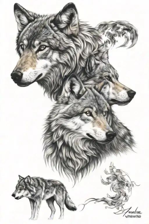 realistic wolf couple tattoo design featuring intricate patterns tattoo design idea