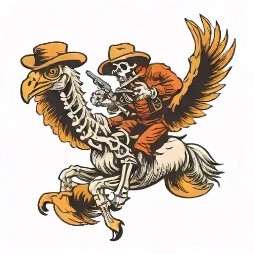 a cowboy skeleton riding a ostrich  tattoo design idea