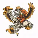 a cowboy skeleton riding a ostrich  tattoo design idea