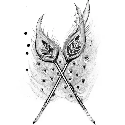 flute with peacock's feather  tattoo design idea