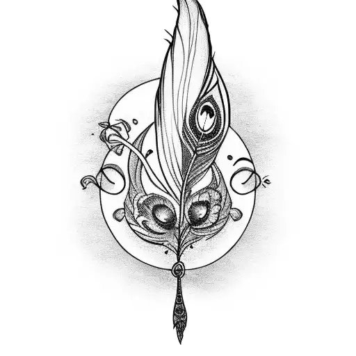 flute with peacock's feather  tattoo design idea