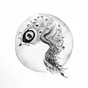 flute with peacock's feather  tattoo design idea