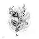 flute with peacock's feather  tattoo design idea