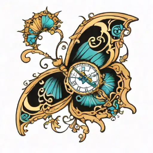 Incorporate a clock showing the year 2024 into a butterfly tattoo design tattoo design idea