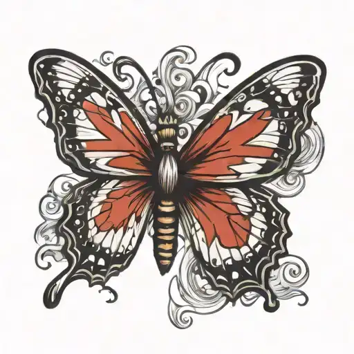 Create a tattoo featuring a butterfly with the Ohio state flag pattern on its wings tattoo design idea