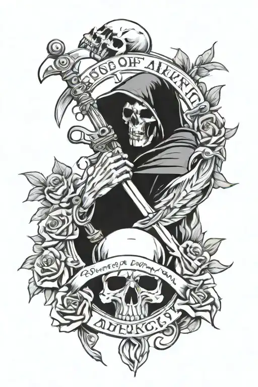 Sons of anarchy reaper with memento mori memento vivere tattoo design idea