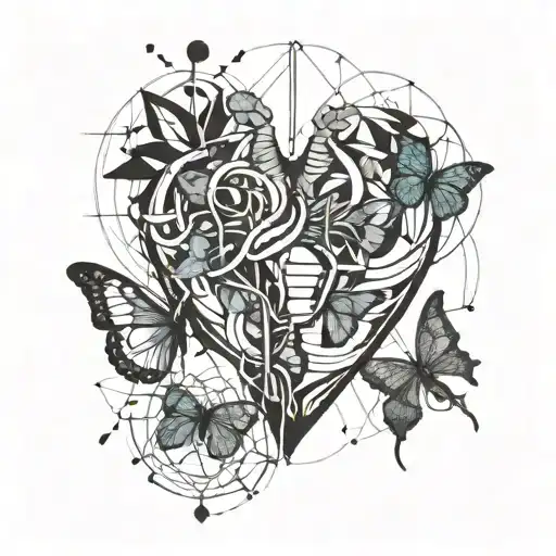 heart with butterflies coming out connected to a light bulb with a brain in it tattoo design idea