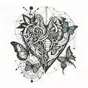 heart with butterflies coming out connected to a light bulb with a brain in it tattoo design idea
