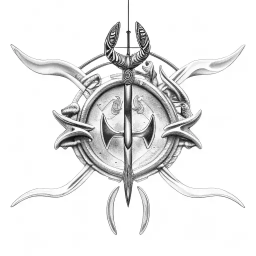 Poseidon's trident with Odysseus bow and arrow. zeuses lighting trying to stop them tattoo design idea