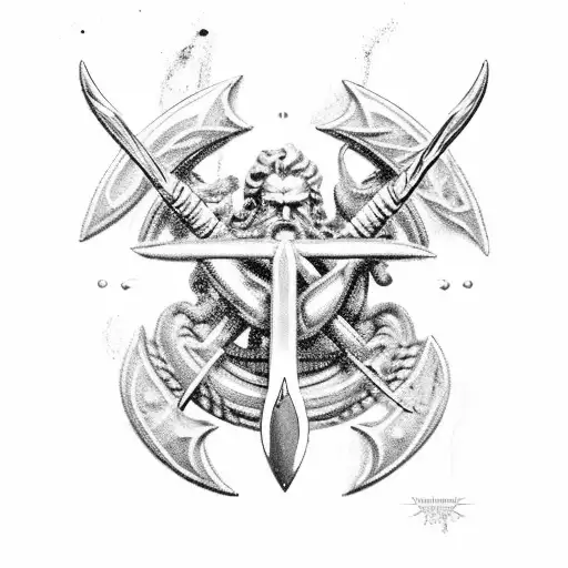 Poseidon's trident with Odysseus bow and arrow. zeuses lighting trying to stop them tattoo design idea