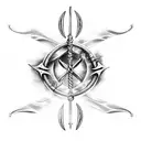 Poseidon's trident with Odysseus bow and arrow. zeuses lighting trying to stop them tattoo design idea