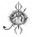 Poseidon's trident with Odysseus bow and arrow. zeuses lighting trying to stop them tattoo design idea