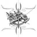 Poseidon's trident with Odysseus bow and arrow. zeuses lighting trying to stop them tattoo design idea