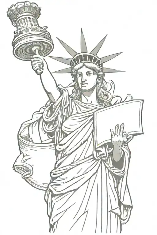 lady liberty holding a scroll tattoo design idea
