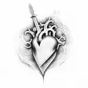 heart on fire with sword tattoo design idea