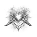 heart on fire with sword tattoo design idea