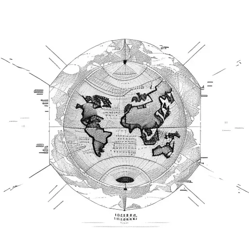 A map of the world with landmarks and travel icons incorporated into the design tattoo design idea