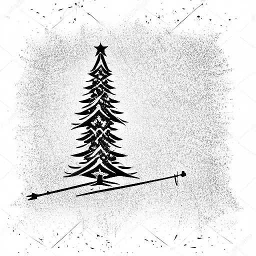 skier fell into a Christmas tree tattoo design idea