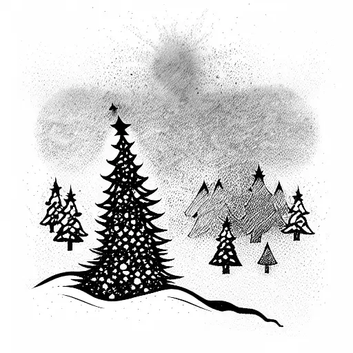 skier fell into a Christmas tree tattoo design idea
