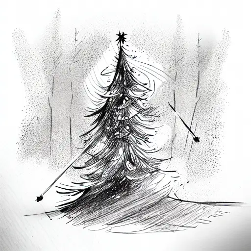 skier fell into a Christmas tree tattoo design idea