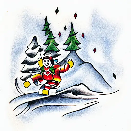 skier fell into a Christmas tree tattoo design idea