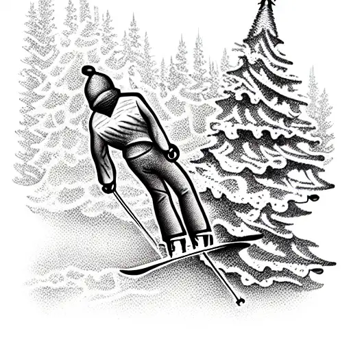 skier fell into a Christmas tree tattoo design idea