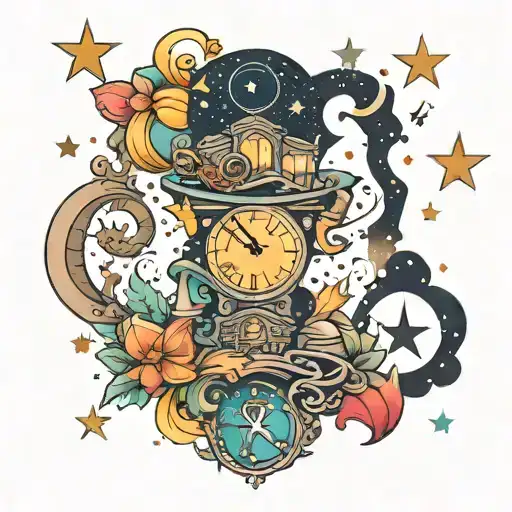 A whimsical tattoo featuring elements of Neverland and sparkling stars, symbolizing the writer's love of fantasy and short stories tattoo design idea