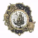 A whimsical tattoo featuring elements of Neverland and sparkling stars, symbolizing the writer's love of fantasy and short stories tattoo design idea