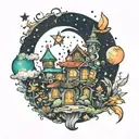 A whimsical tattoo featuring elements of Neverland and sparkling stars, symbolizing the writer's love of fantasy and short stories tattoo design idea