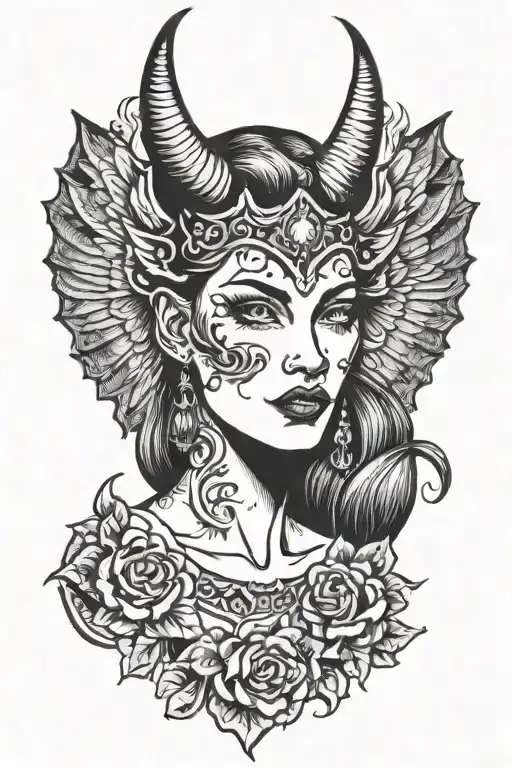crying female devil wing tattoo design idea
