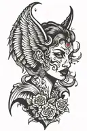 crying female devil wing tattoo design idea