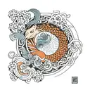 Astrological sign pisces, almond three, japanese temple, yin and yang, soul, mountain tattoo design idea