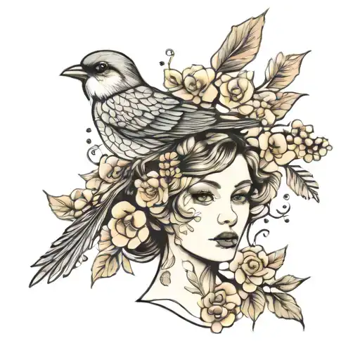 Adeline with small birds tattoo design idea