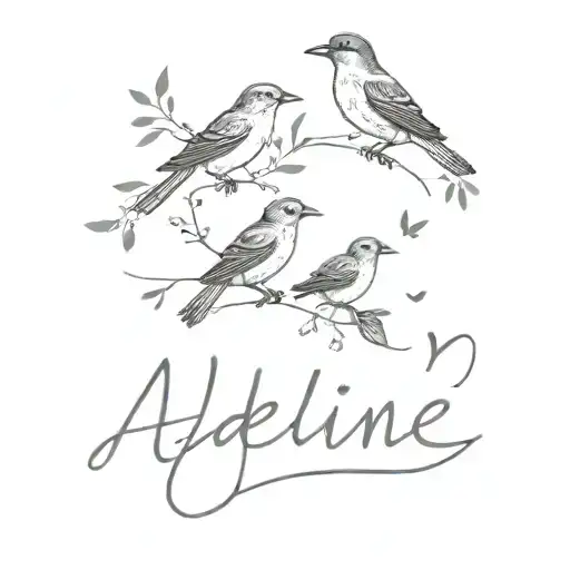 the name "Adeline" with small simple birds tattoo design idea