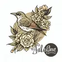 the name "Adeline" with small simple birds tattoo design idea