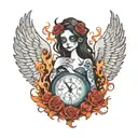 Emily Corpse bride , Phoenix rising from ashes , clock  tattoo design idea