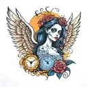 Emily Corpse bride , Phoenix rising from ashes , clock  tattoo design idea
