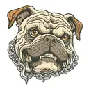 Demonic English bulldog with a chain in his mouth tattoo design idea