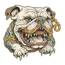 Demonic English bulldog with a chain in his mouth tattoo design idea