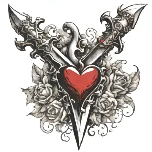 a dagger that pierces through a heart tattoo design idea