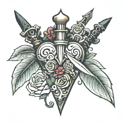 a dagger that pierces through a heart tattoo design idea