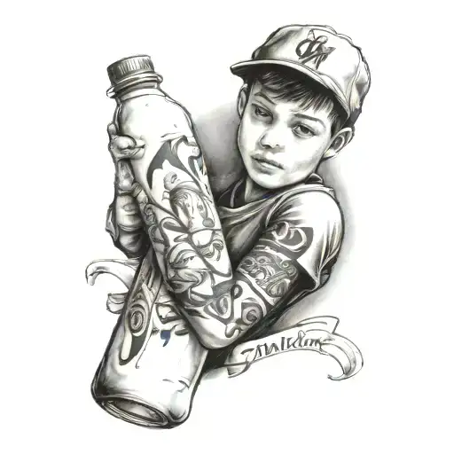 Tattoo of a boy with a bottle of milk in his hand tattoo design idea